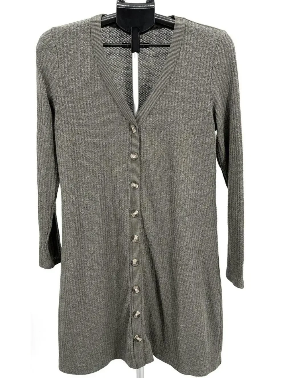 American Eagle Ribbed Knit Button-Up Cardigan Gray Long Sleeve‎ Casual L